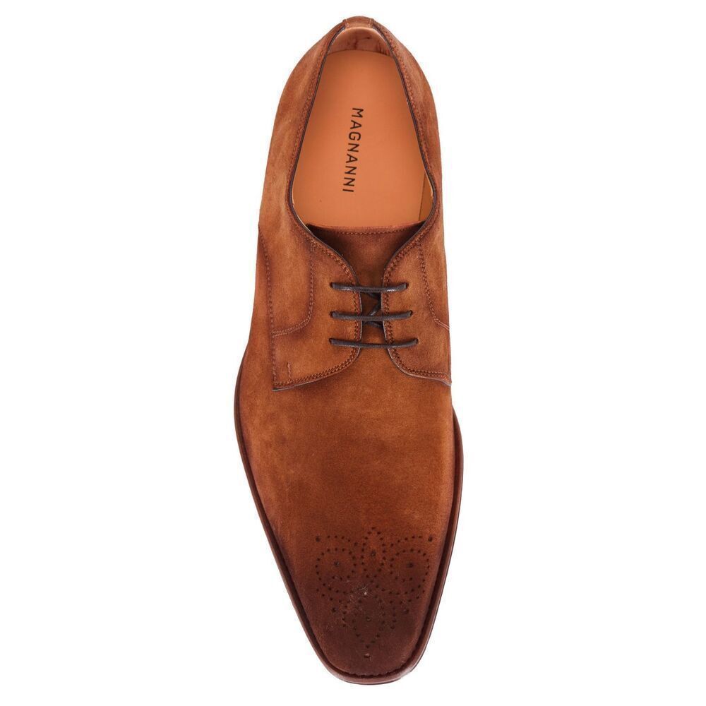 MAGNANI Ezekiel Cognac Suede Medallion Toe Derby Shoes, Sz 9, $350